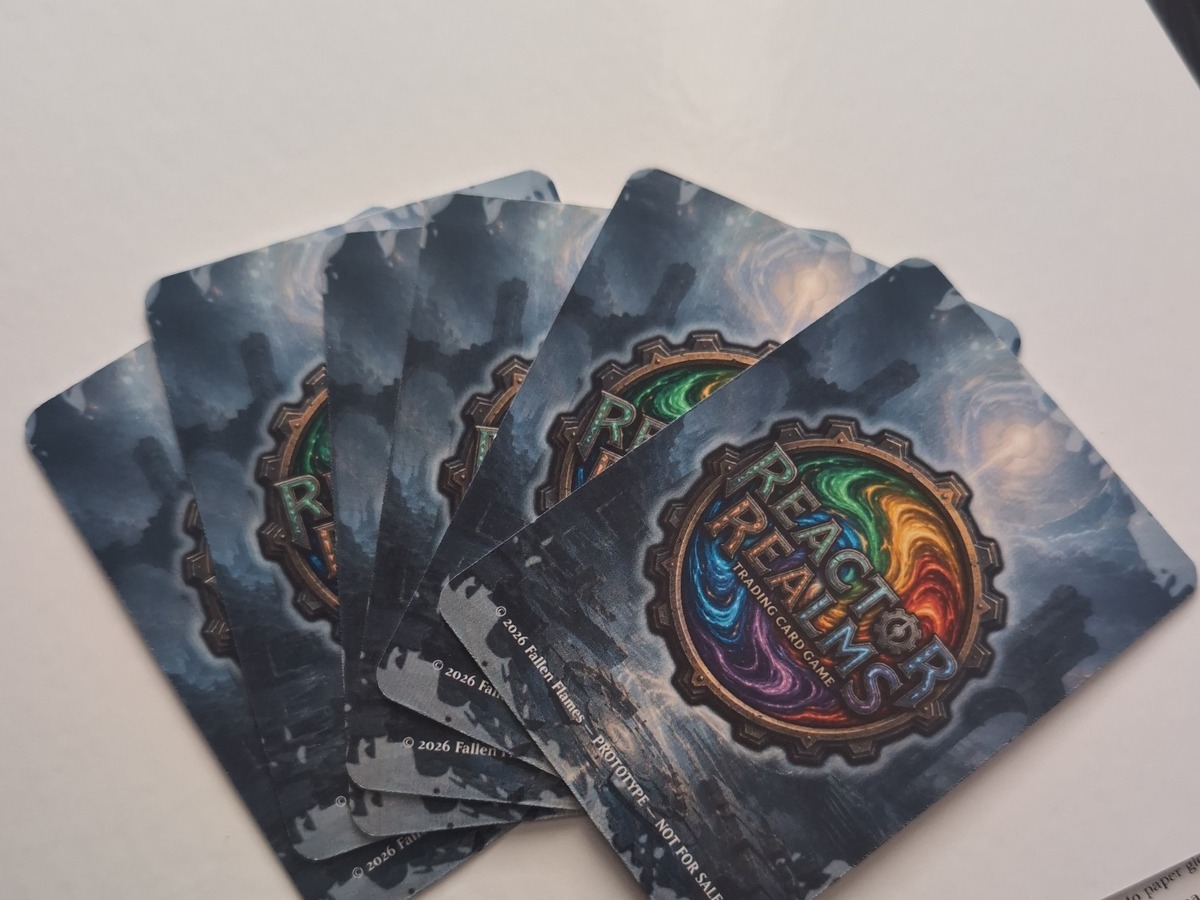 Home-printed Reactor Realms prototype card backs