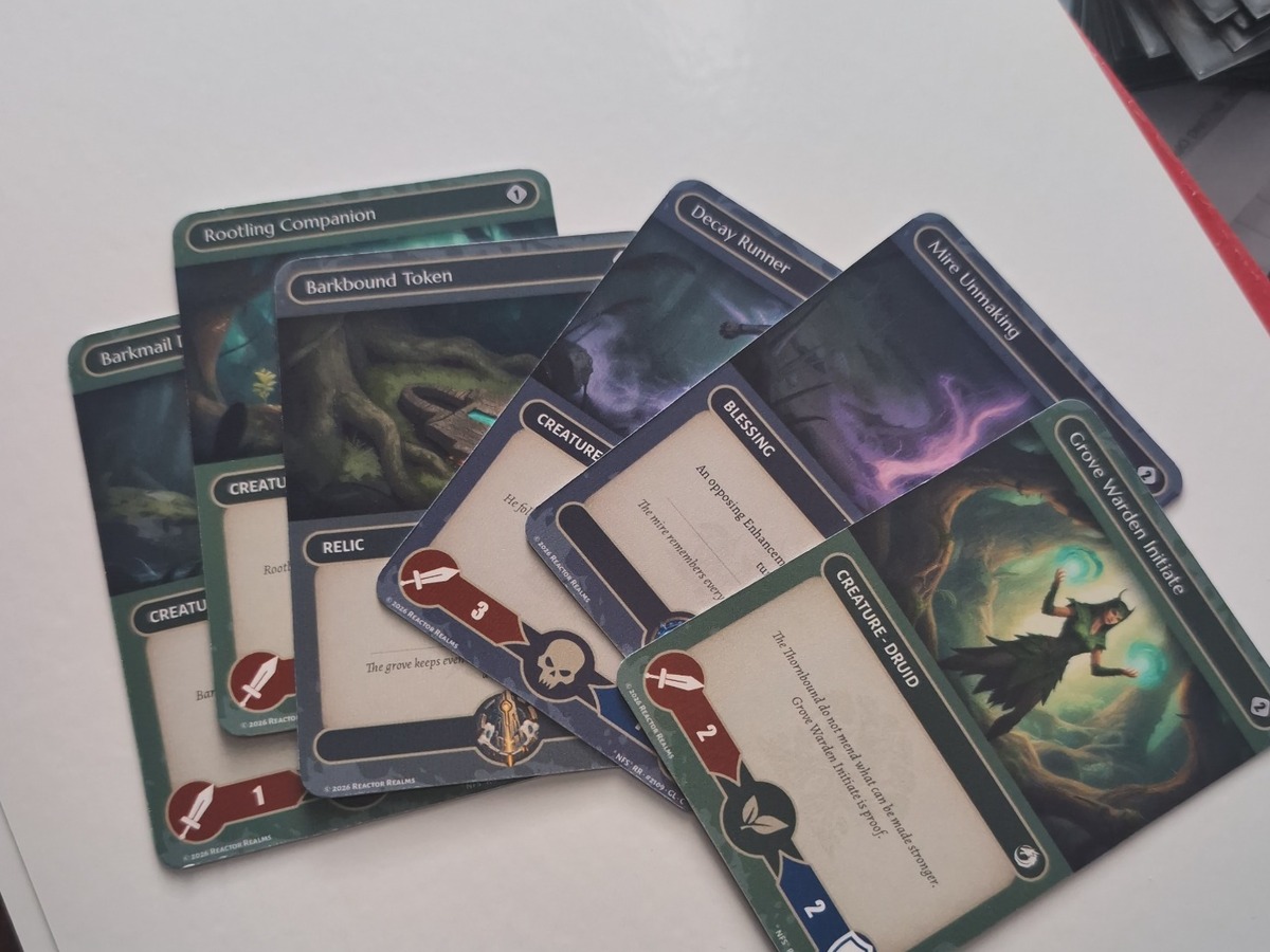 Home-printed Reactor Realms prototype card faces