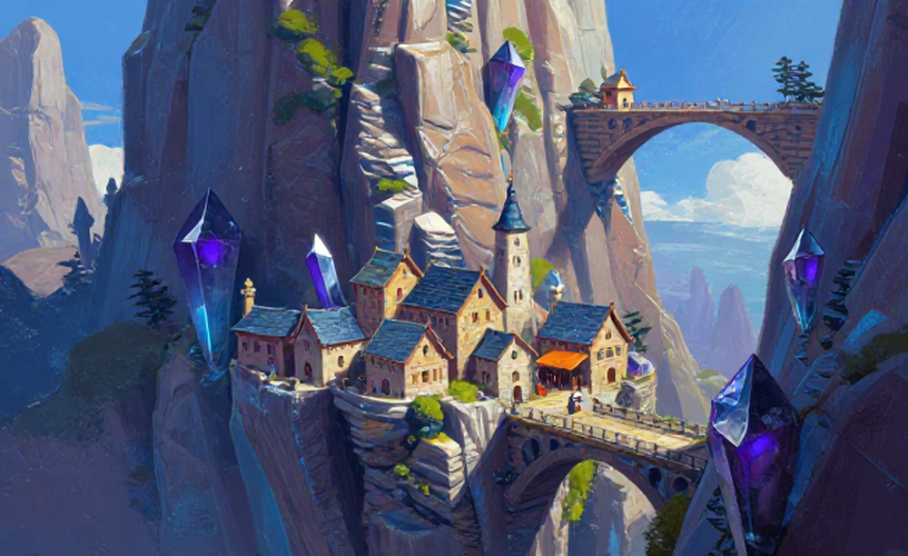 Nebulastone Shelf, a Starweave settlement built among mountain ruins and crystals